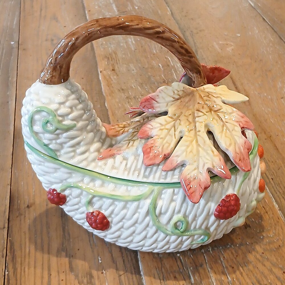 Fitz & Floyd Autumn Fields Squash Bowl/Lid Vintage1998 Fall Thanksgiving
